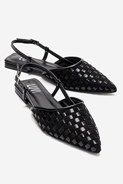 LuviShoes Chanda Black Knitted Detailed Pointed Toe Women's Sandals