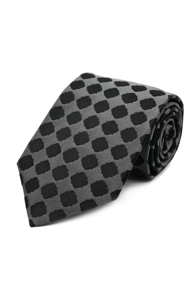 Sade Kravat Gray Black Special Patterned Special Woven Silk Tie 32900 Gray