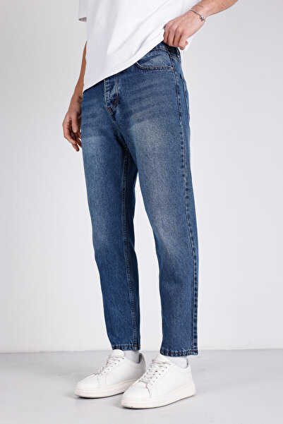 ENERJİN Men's Non-Lycra Boyfriend Jeans Medium Blue Snow Wash