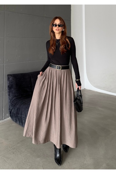 BEJNA Women's Maxi Length Belted Skirt with Pockets