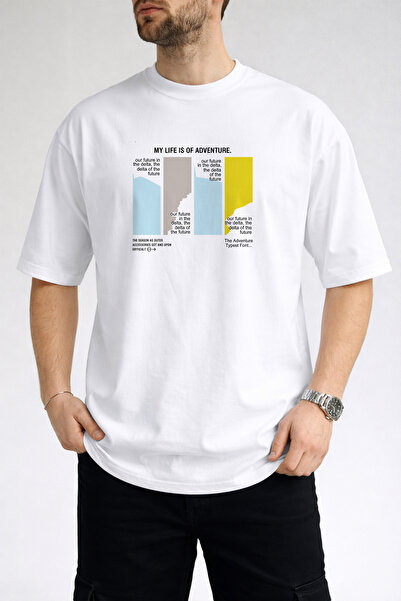 caddekombin Ανδρικό μπλουζάκι My Life Is Of Adventure με στάμπα και λαιμόκοψη...