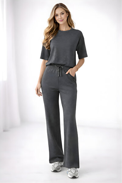 BayBayan Women's Short Sleeve 2 Thread High Waist Crew Neck Relaxed Fit Sweat...