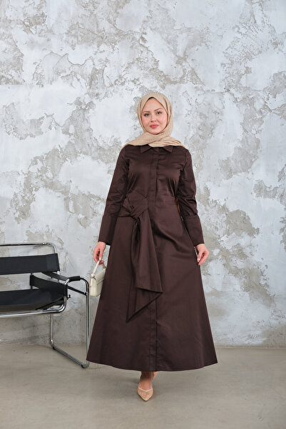 LOCCO Women's Pleated Detail Dress Brown