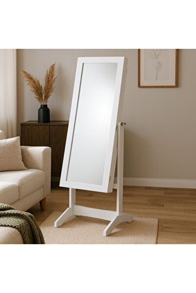Selgot Jewelry Cabinet with Mirror, White Color, Size 34 X 35.5 X 120 cm