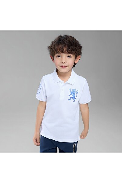 Giordano قميص بولو قطني مطرز بشعار الأسد، بقصة ضيقة، مناسب للأطفال