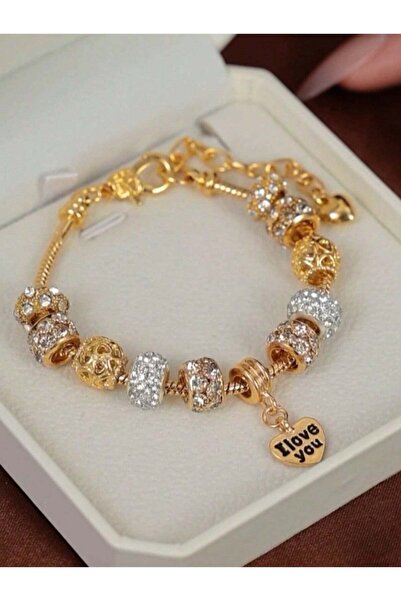 Generic Luxury Gold-Plated Charm Bracelet with Crystal Accents & 'I Love You'...