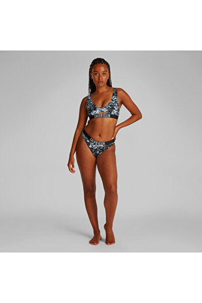 Calvin Klein Desenli Kadın Siyah Bikini Üstü