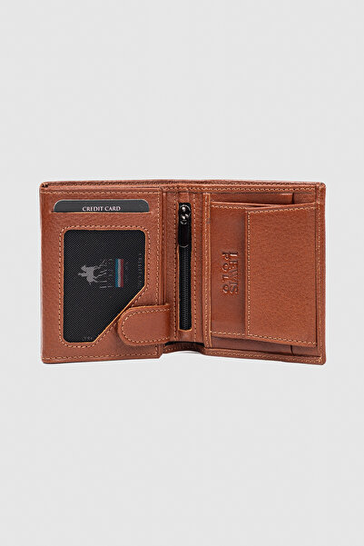 LEWİS POLO Eliptik Genuine Leather Convenient Tan Men's Wallet with Plenty of...