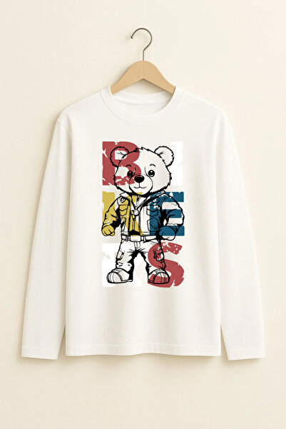 MYADA Tricou pentru copii cu mânecă lungă și imprimeu premium cu ursuleț 26032