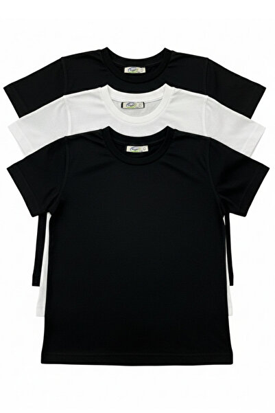 NEWKİDS Μπλουζάκι για αγόρια με λαιμόκοψη, μονόχρωμο, 100% βαμβάκι, σετ 3 τεμ...