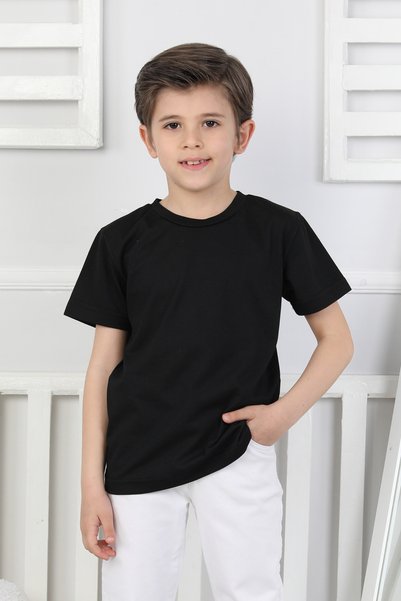 NEWKİDS Boy's T-Shirt Crew Neck Solid Color 100% Cotton 3-Piece T-Shirt Set