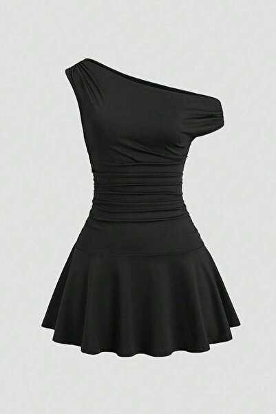 ecemore Rochie mini cu un singur umăr și detaliu cu șnur