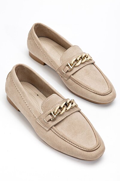 Hayalimdeki Ayakkabı Γυναικείες μπαλαρίνες μπεζ σουέντ με αγκράφα