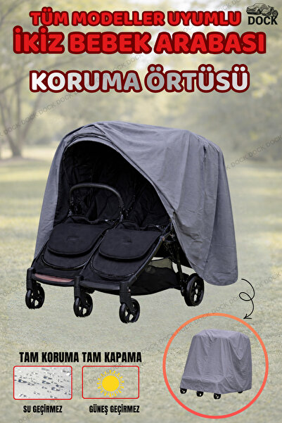 Dock İKİZ BEBEK ARABASI GRİ KORUMA ÖRTÜSÜ (TAM KORUMA-TAM KAPAMA)