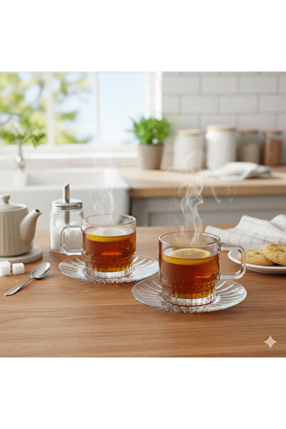 deli glass Clear glass tea cup and saucer set - 12 pieces, 230ml