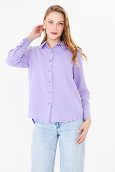 Sortie Women's Long Cuffed Comfortable Fit Lilac Linen Shirt