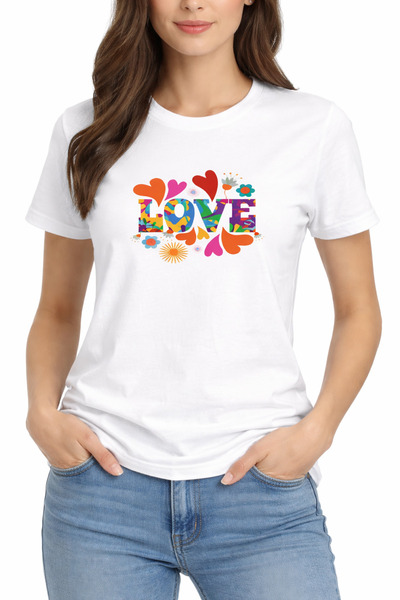 Love Baskılı 14 Şubat Sevgililer Günü Temalı T-Shirt
