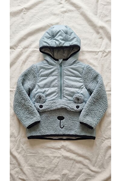 Verscon Çocuk Mavi Kapüşonlu Peluş Ayıcık Figürlü Fermuarlı Kışlık Sweatshirt...