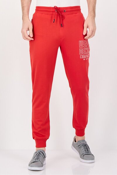 U.S. Polo Assn. بنطال رياضي رجالي مطرز بشعار، أحمر