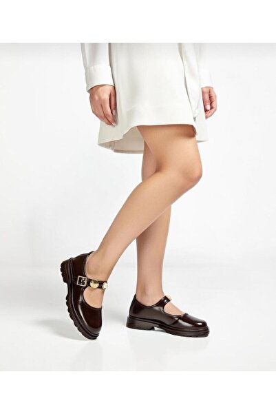 QUEEN Brown Leather Buckle Casual Women's Shoes Tendy