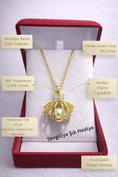 Sobe Hediyelik Stainless Steel Oyster Figured Necklace – Gift for Lover, Wome...