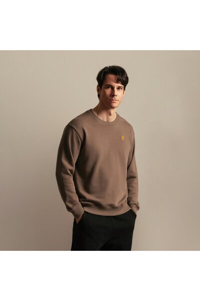 Giordano سويت شيرت رجالي بأكمام طويلة من قماش تيري فرنسي مطرز بتصميم مريح