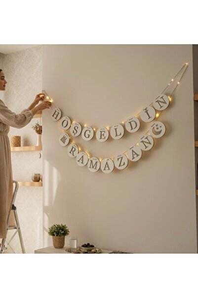 Masalsı Concept Ahşap Hoşgeldin Ramazan Duvar Süsü | 3 Metre LED Işıklı Ramaz...