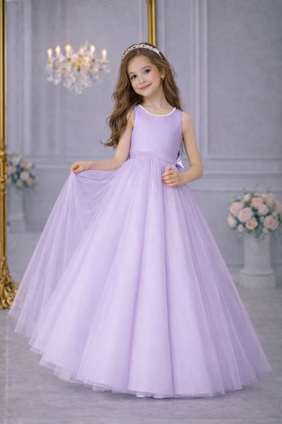 SUNEH Kız Çocuk Yaka İnci Detaylı Ekru Balo Doğum Günü Mezuniyet Parti Abiye ...