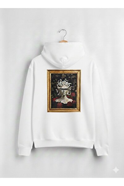CAST COLLECTİON Unisex Λευκό Φούτερ με Κουκούλα με Λεπτομέρεια Τριαντάφυλλου ...
