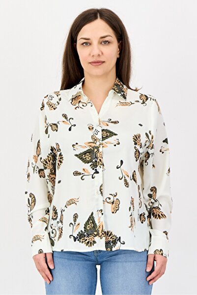 Kathy Ireland Women Spread Collar Long Sleeves Floral Print Shirt, Multicolor
