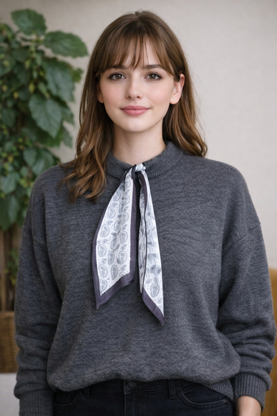 MOONBULL Pulover de damă cu guler tip eșarfă și detalii tricotaj