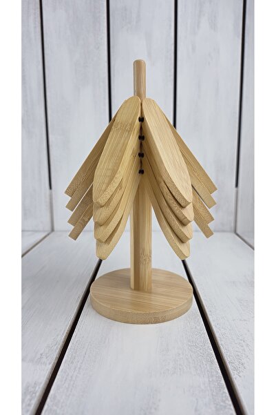 Tezyinat Wood Bamboo Trivet Set, 4 Pieces with Stand