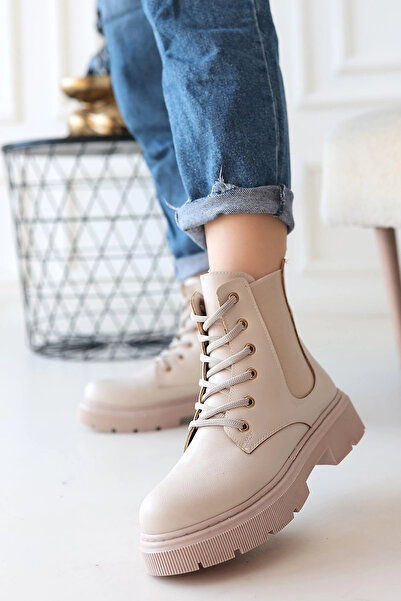 ZENGEZUR MALL Nhrhls Daum Beige Leather Lace-Up Boots (121030) (Size: 39)