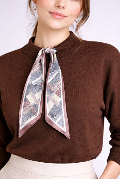 MOONBULL Pulover de damă cu guler tip eșarfă și detalii tricotaj