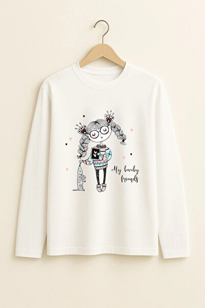 MYADA Tricou pentru copii cu mânecă lungă, imprimat, cu păr împletit premium ...