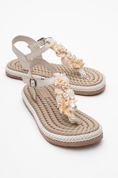 LuviShoes Sandale de damă MIEL Bej Sea Shell din piele naturală