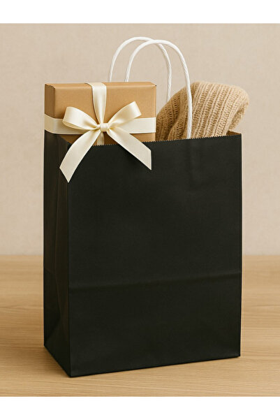 MEZ-PACK Siyah Renkli Kraft Çanta 25x12X31 Cm 5 Adet Hediye Poşeti , Hediye P...
