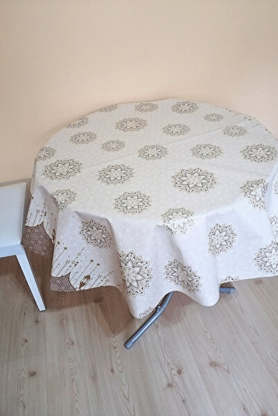 ELEGANCEV مفرش طاولة دائري من القماش المشمع بست طبقات - قطر 140 سم - elg55