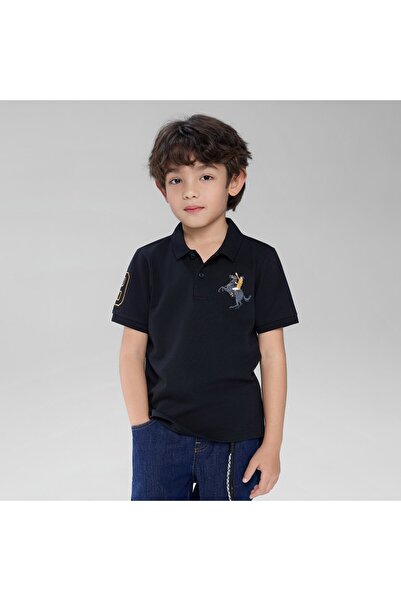 Giordano قميص بولو ضيق مطرز بخطوط جريئة للأطفال