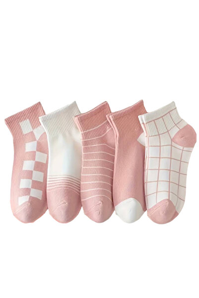 EFAYN.RO Women's socks, set of 5 pairs, classic model, size 36 - 42, pink wit...