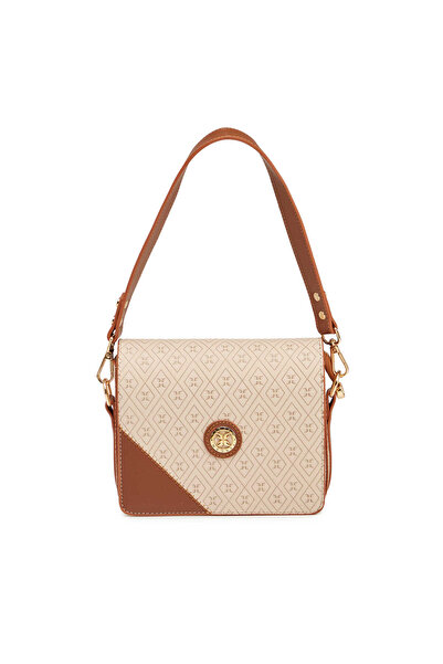 Tergan Bej Print Kadın Omuz Çantası - S1WPR0000807-S7G