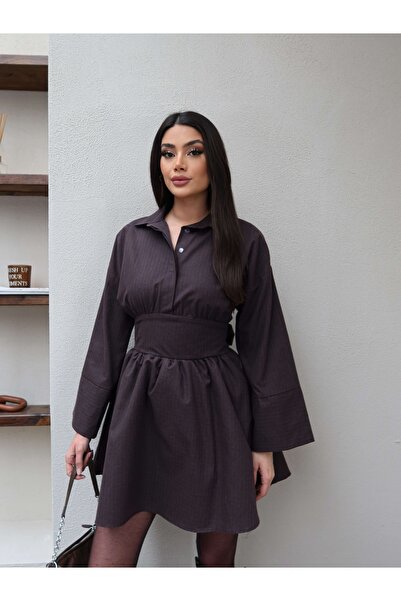 ESRAHELVACI Shirt Collar Tie Plaid Dress