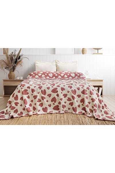 MEET MAYA NATURAL Muslin Quilt with Pink Hearts, Single Size, Lover's Quilt, ...