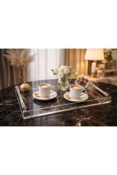 PLEKSİ ORGANİZER Pleksi Silver Yüzük Kulplu Tepsi