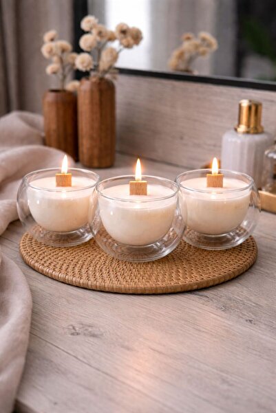 Janset cidarlı cam kase mum 3 adet