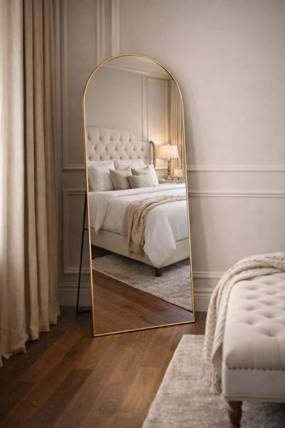 MARIA HOMES Gold Arched Standing Mirror 160x50cm Full Length Floor Mirror wit...