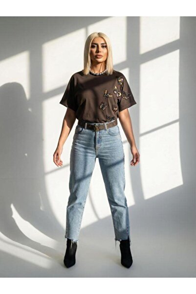 Kokoşum Butik 7438 Multiple Butterfly T-Shirt Coffee