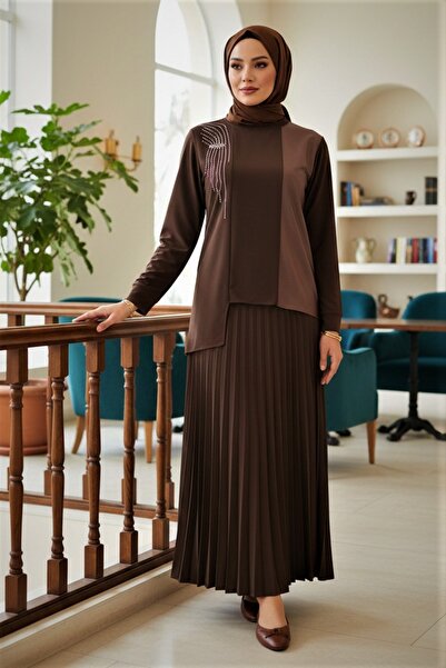 MR.MODAMİRA Kadın Sandy Kahverengi Önü Deri ve Taş detaylı Tarz Davet Özel Ta...