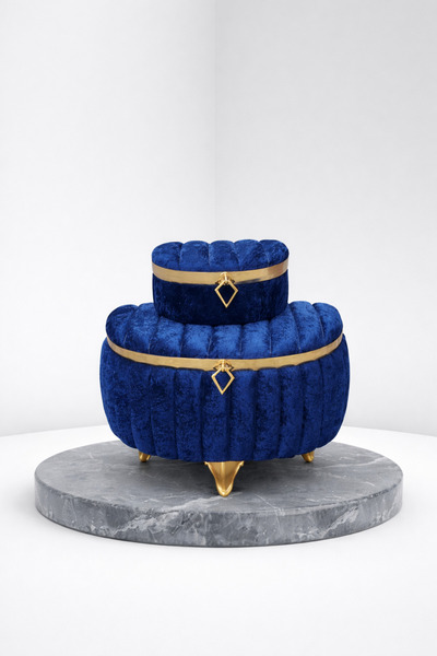 EL-MAR HOME Kadife Lacivert Çeyiz ve Takı Sandığı – Gold Detaylı Büyük Boy + ...