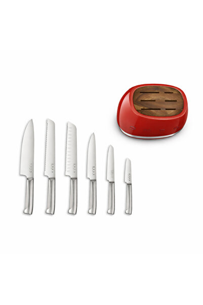 Kavvasi777 MARKA MODEL Sg 50's Style Retro 6'lı Blok Bıçak seti Kırmızı